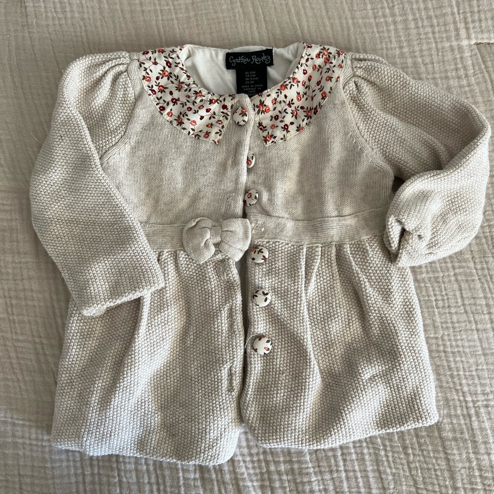 Cynthia Rowley Knit Kids Cardigan with Floral Collar